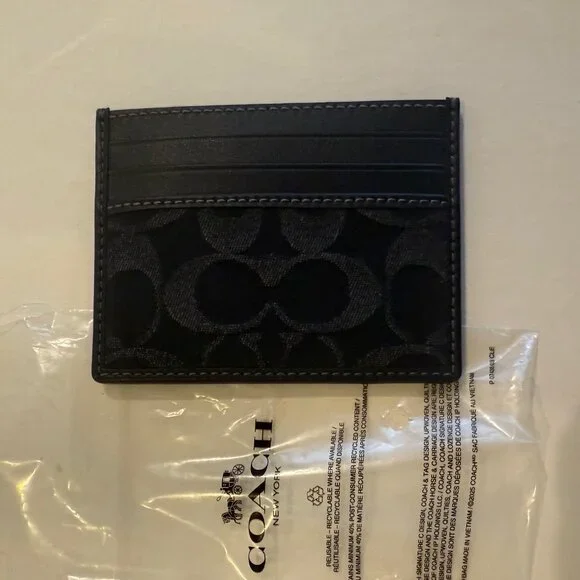 Coach Black Leather Signature C Denim SLIM ID Card Case Wallet CAJ47 - Picture 15 of 15